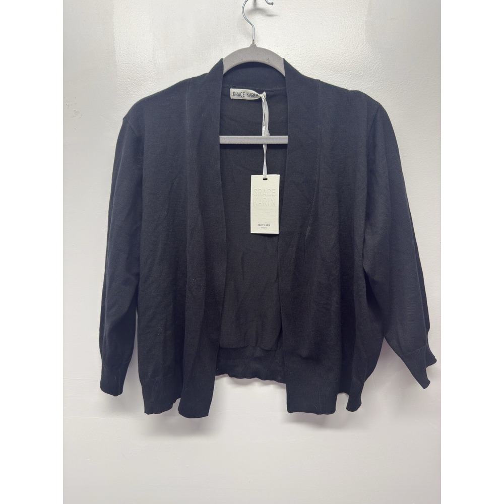 Grace Karin Sweater Open Front Cardigan Black NEW 2XL Viscose Acrylic Blend #45‎